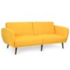 Modern Scandinavian Yellow Linen Upholstered Sofa Bed with Wooden Legs