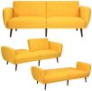 Modern Scandinavian Yellow Linen Upholstered Sofa Bed with Wooden Legs