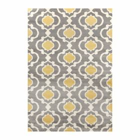 3'3" x 5' Grey Yellow Trellis Geometric Polypropylene Area Rug