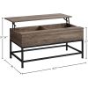 Modern Metal Lift Top Coffee Table Sofa Laptop Desk with Rustic Taupe Wood Top