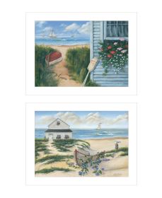 "Sand Castle & Footprints" 2-Piece Vignette by Pam Britton, Ready to Hang Framed Print, White Frame