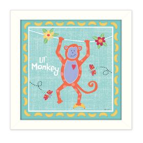 "Beetle and Bob Baby Monkey" By Annie LaPoint, Printed Wall Art, Ready To Hang Framed Poster, White Frame