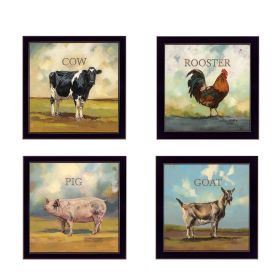 "Farm Animals" 4-Piece Vignette by Bonnie Mohr, Black Frame