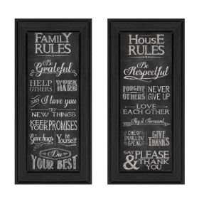 "Family and House Rules Collection" 2-Piece Vignette By Susan Ball, Printed Wall Art, Ready To Hang Framed Poster, Black Frame