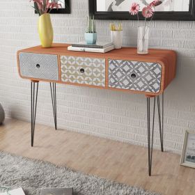 Console Table with 3 Drawers Brown