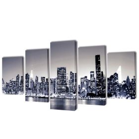 Canvas Wall Print Set Monochrome New York Skyline 39" x 20"