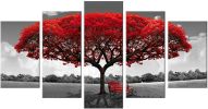 Canvas Wall Art Red Tree Picture Prints on Canvas Landscape Painting Modern Giclee Artwork Stretched and Framed Ready to Hang Canvas Art for Home Deco