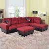 Red Flannel And PVC 3-Piece Couch Living Room Sofa Set B