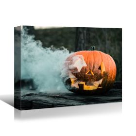 Drop-Shipping Framed Canvas Wall Art Decor Painting For Halloween, Skeleton with Jack-o-lanterns Painting For Halloween Gift, Decoration For Halloween