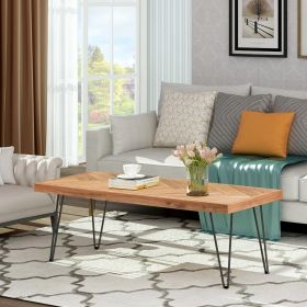 Modern Coffee Table, Easy Assembly Tea Table Cocktail Table w/Chevron Pattern & Metal Hairpin Legs, Nature Rough