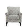 Mid-Century Modern Accent Chair, Linen Armchair w/Tufted Back/Wood Legs, Upholstered Lounge Arm Chair Single Sofa for Living Room Bedroom, Grey