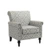 Mid-Century Modern Accent Chair, Linen Armchair w/Tufted Back/Wood Legs, Upholstered Lounge Arm Chair Single Sofa for Living Room Bedroom, Grey