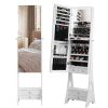 Full mirror wood flooring style with 2 large drawers, natural light strip, jewelry storage mirror cabinet - white