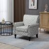 Mid-Century Modern Accent Chair, Linen Armchair w/Tufted Back/Wood Legs, Upholstered Lounge Arm Chair Single Sofa for Living Room Bedroom, Grey