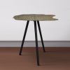 16 Inch Iron Accent End Table, Abstract Tabletop, Artisanal Engravings, Antique Brass, Black