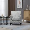 Mid-Century Modern Accent Chair, Linen Armchair w/Tufted Back/Wood Legs, Upholstered Lounge Arm Chair Single Sofa for Living Room Bedroom, Grey