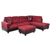 Red Flannel And PVC 3-Piece Couch Living Room Sofa Set B