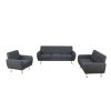 Black Grey Linen 3-Piece Living Room Sofa Set