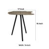 16 Inch Iron Accent End Table, Abstract Tabletop, Artisanal Engravings, Antique Brass, Black