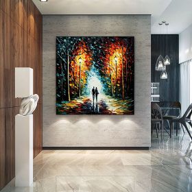 Hand Painted Oil Painting Original Romantic Cityscape Oil Painting On Canvas Large Wall Art Abstract Colorful Forest Painting Custom Tree Painting Bed (style: 1, size: 120x120cm)