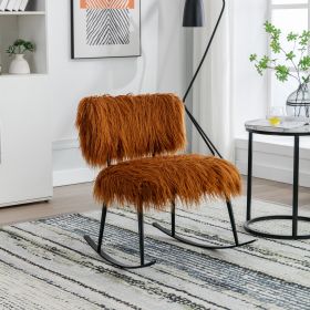 25.2'' Wide Faux Fur Plush Nursery Rocking Chair, Baby Nursing Chair with Metal Rocker, Fluffy Upholstered Glider Chair, Comfy Mid Century Modern Chai (Color: as Pic)