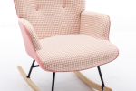 35.5 inch Rocking Chair, Soft Houndstooth Fabric Leather Fabric Rocking Chair for Nursery, Comfy Wingback Glider Rocker with Safe Solid Wood Base for