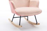 35.5 inch Rocking Chair, Soft Houndstooth Fabric Leather Fabric Rocking Chair for Nursery, Comfy Wingback Glider Rocker with Safe Solid Wood Base for