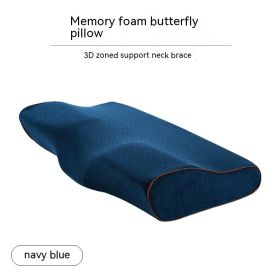 Memory Cotton Slow Rebound Butterfly Shaped Pillow Cervical Health Care (Option: Velvet Navy-50x30x10x6cm with lining)